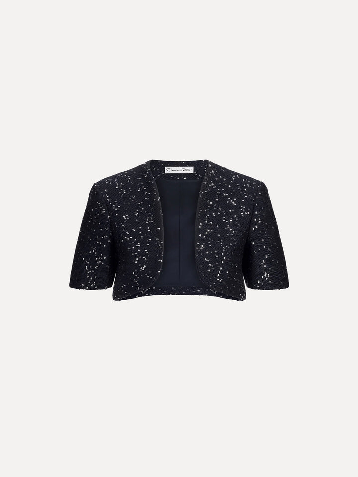 Oscar de la Renta Short Sleeve Sequin Tweed Cape