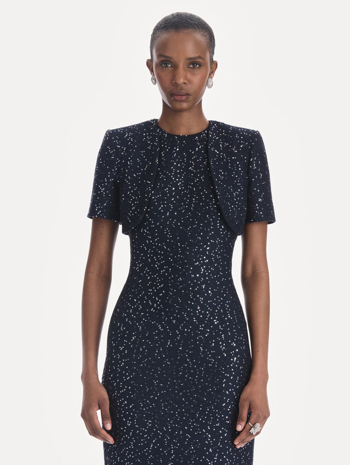 Oscar de la Renta Short Sleeve Sequin Tweed Cape