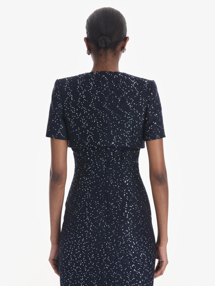 Oscar de la Renta Short Sleeve Sequin Tweed Cape