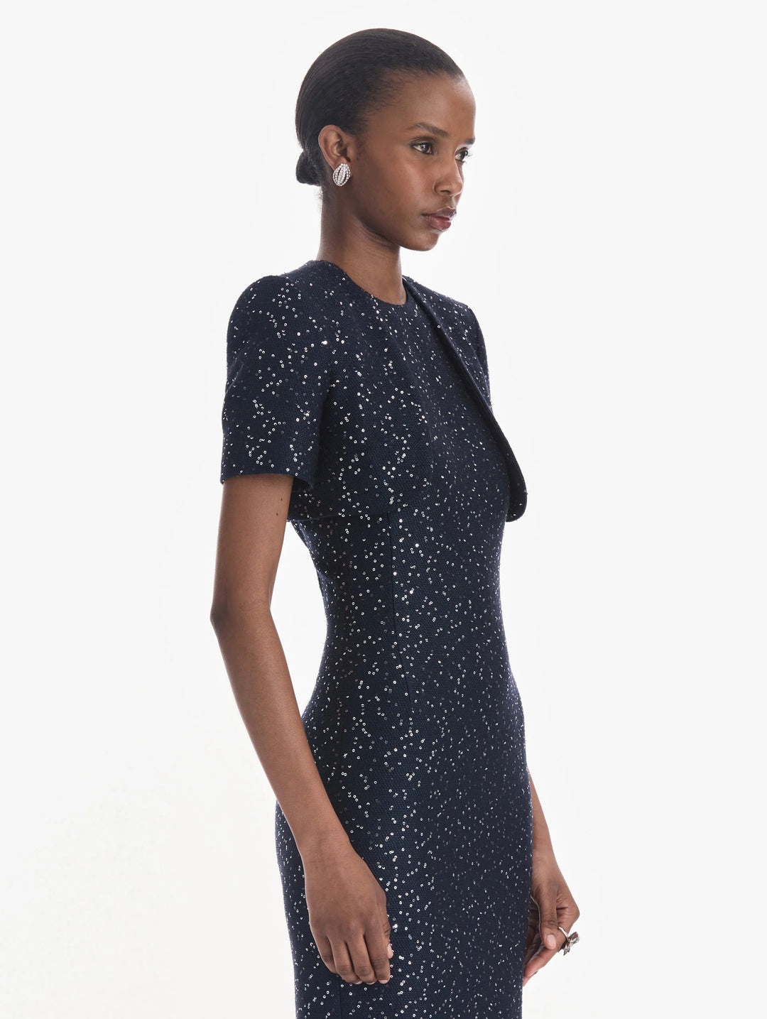 Oscar de la Renta Short Sleeve Sequin Tweed Cape