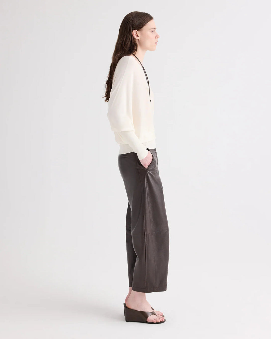 Leather Slouchy Boyfriend Trouser – Dark Chocolate