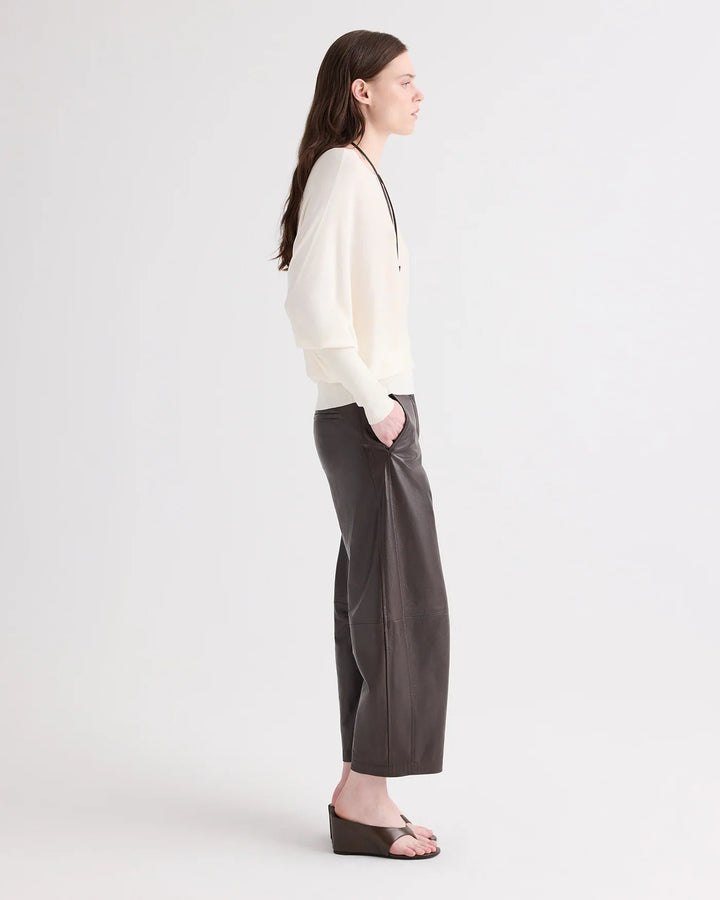 Leather Slouchy Boyfriend Trouser – Dark Chocolate