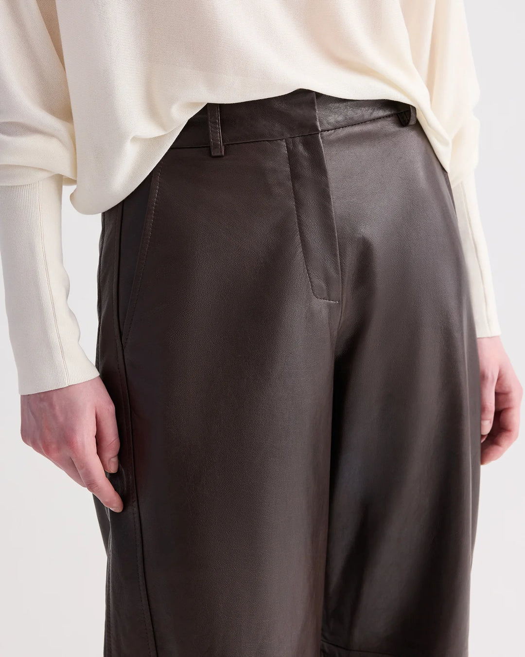 Leather Slouchy Boyfriend Trouser – Dark Chocolate