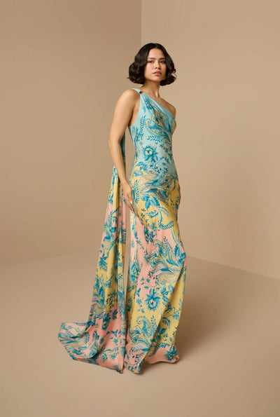 Wani One Shoulder Long Dress - Pastel Multi