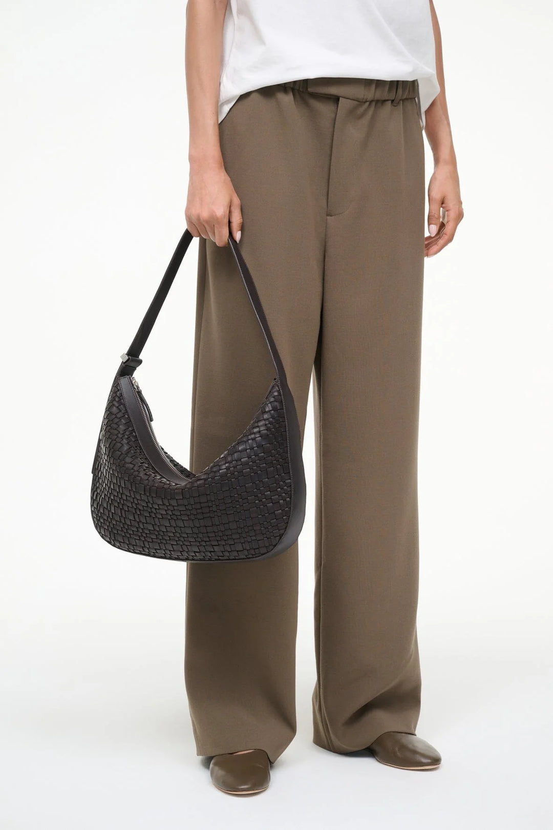 LARGE DEMY SHOULDER BAG ESPRESSO WOVEN LEATHER