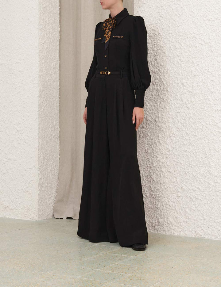 Belted Wide Leg Pant - Black