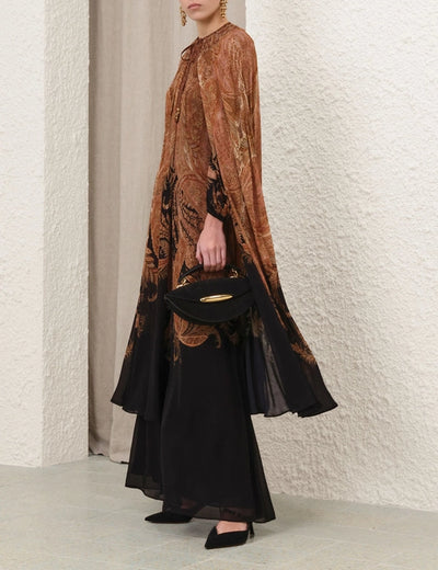 Hypnotic Caped Maxi Dress - Black Paisley