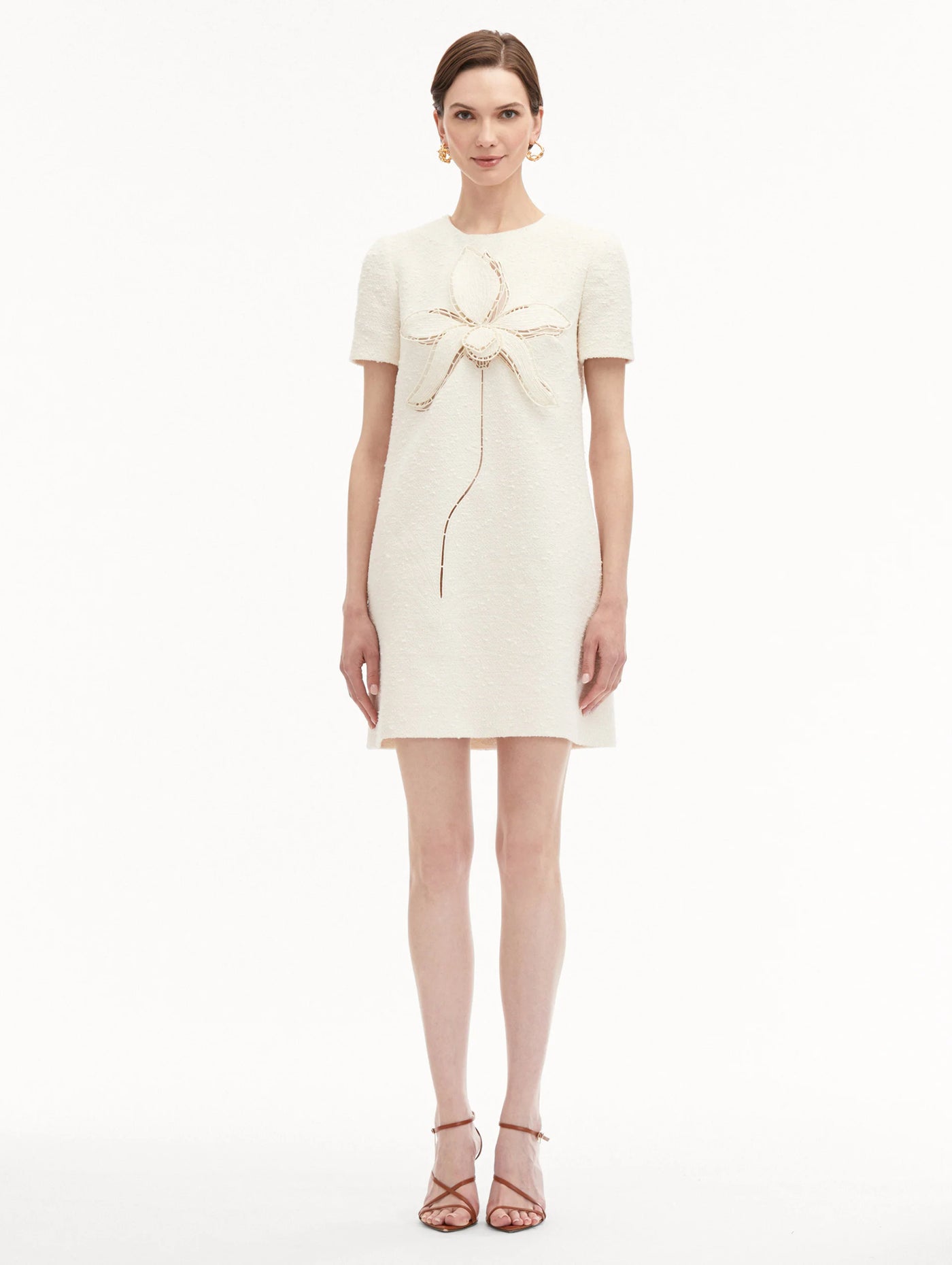 Orchid Embroidered Tweed Shift Dress - Ivory