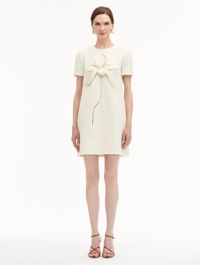 Orchid Embroidered Tweed Shift Dress - Ivory