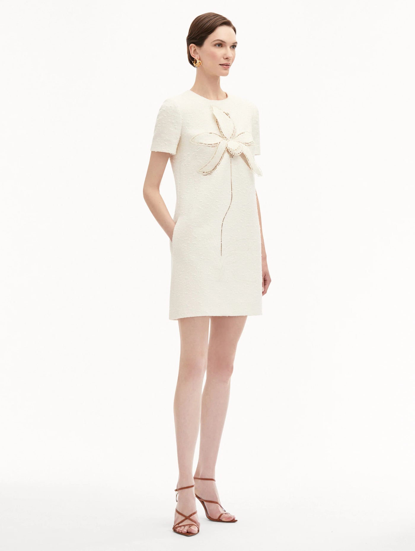 Orchid Embroidered Tweed Shift Dress - Ivory