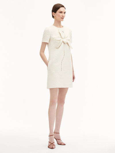 Orchid Embroidered Tweed Shift Dress - Ivory