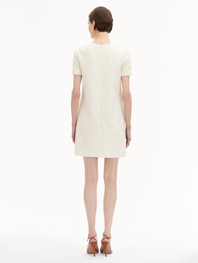 Orchid Embroidered Tweed Shift Dress - Ivory
