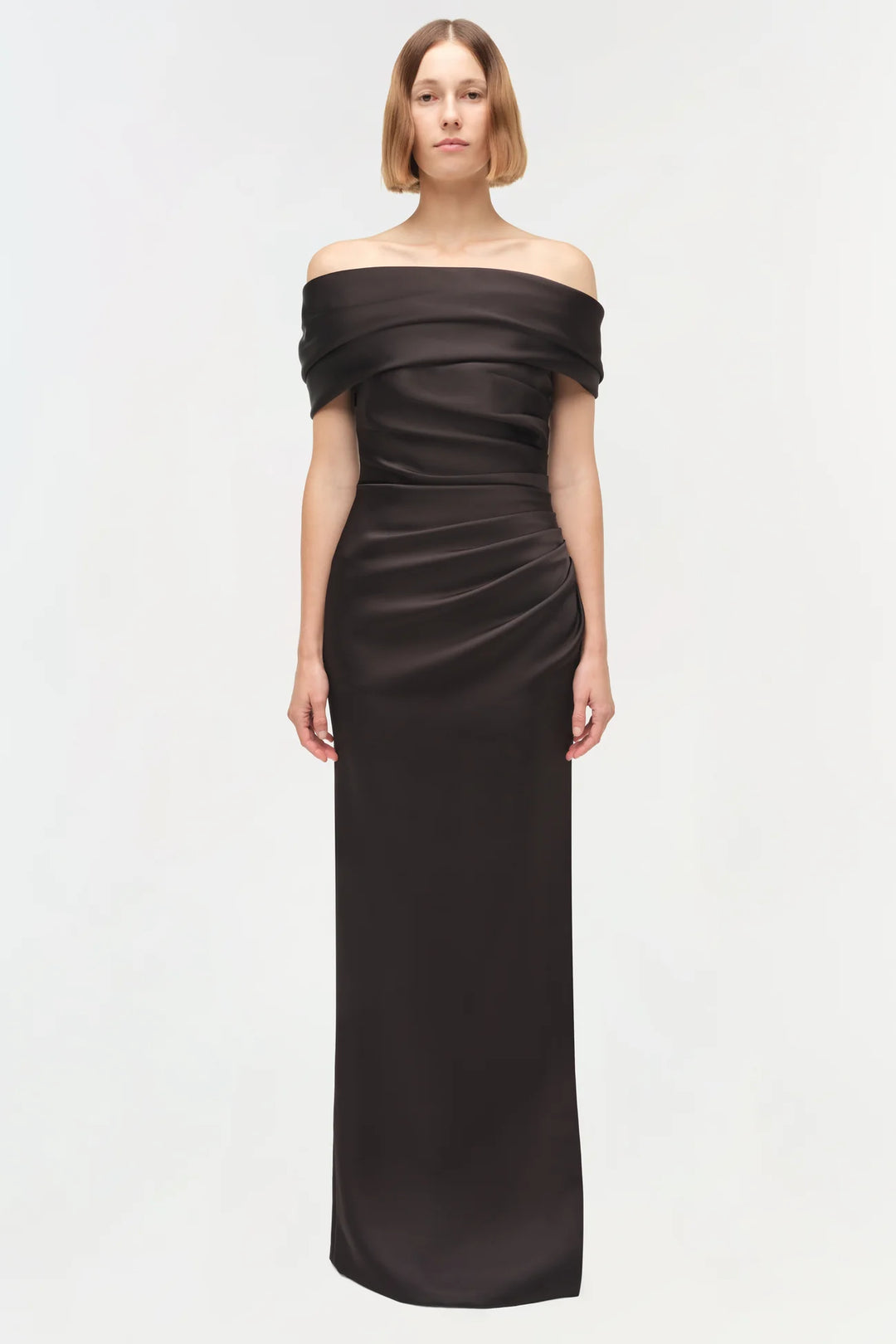 Valencia Draped Satin Gown - Black