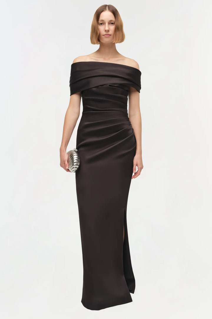 Valencia Draped Satin Gown - Black