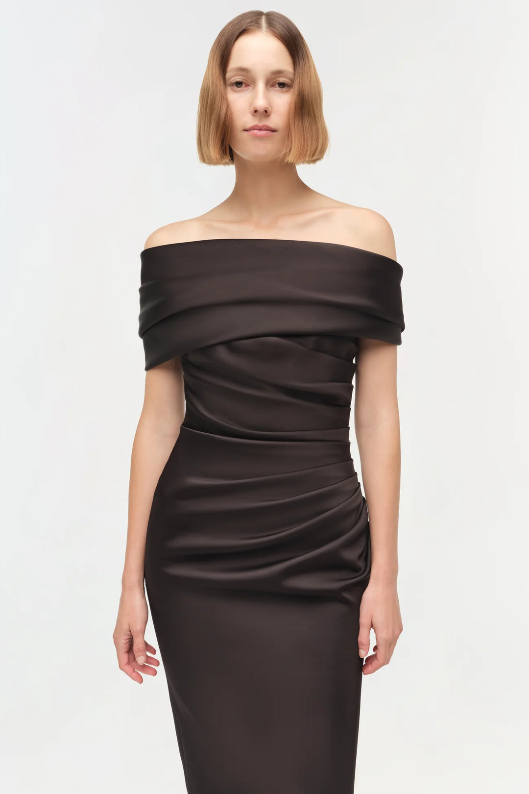 Valencia Draped Satin Gown - Black