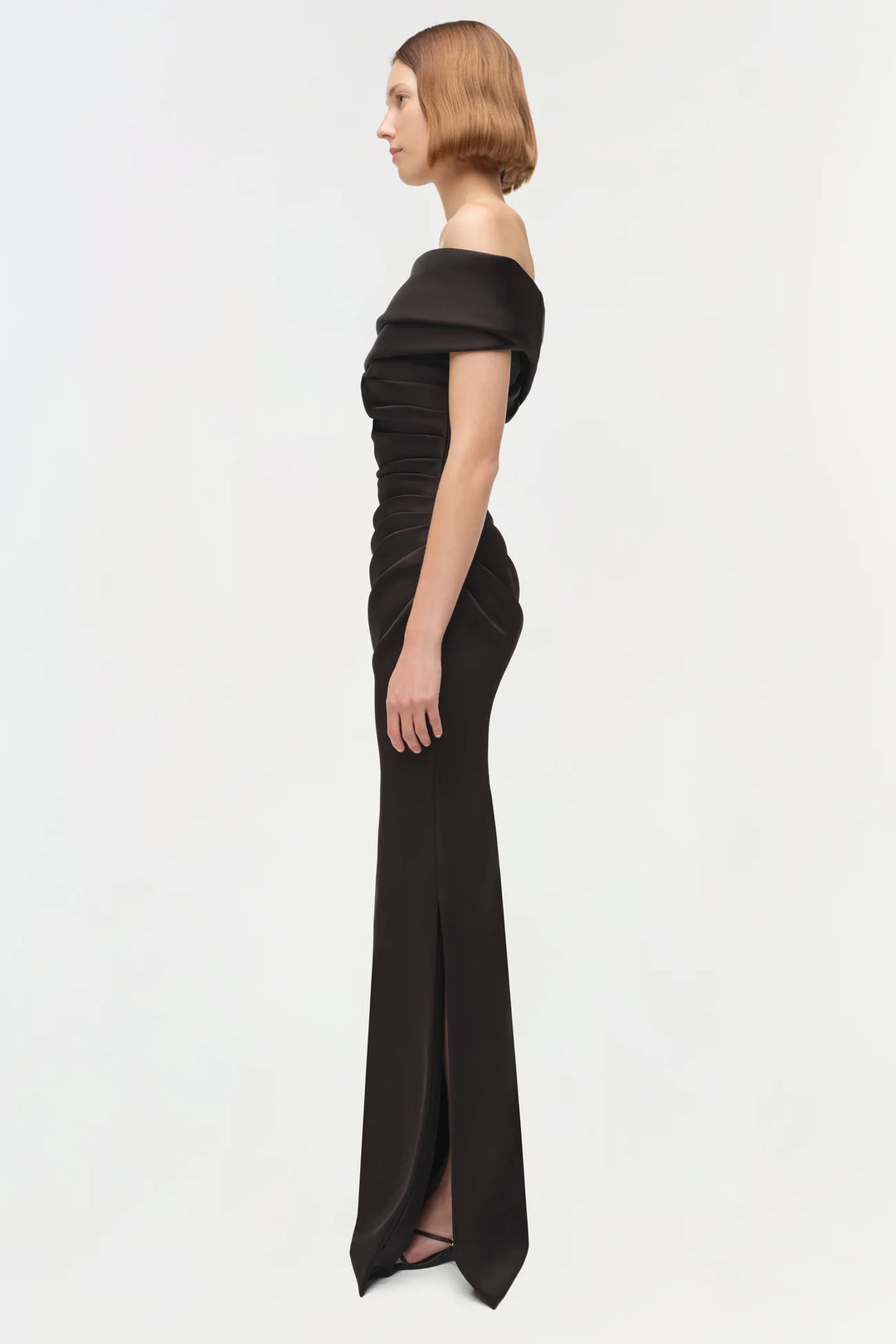 Valencia Draped Satin Gown - Black