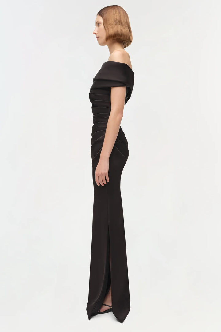 Valencia Draped Satin Gown - Black