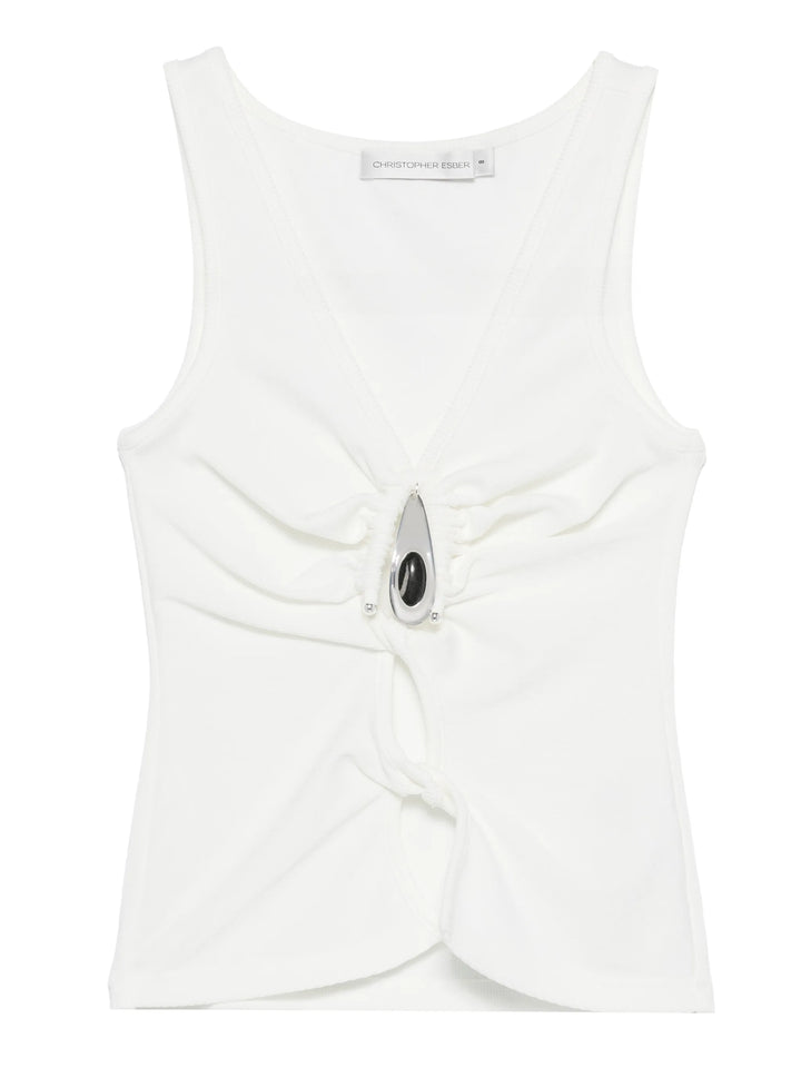 Crystal Pendant Twisted Keyhole Tank Top - More Colors Available