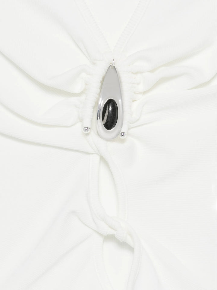 Crystal Pendant Twisted Keyhole Tank Top - More Colors Available