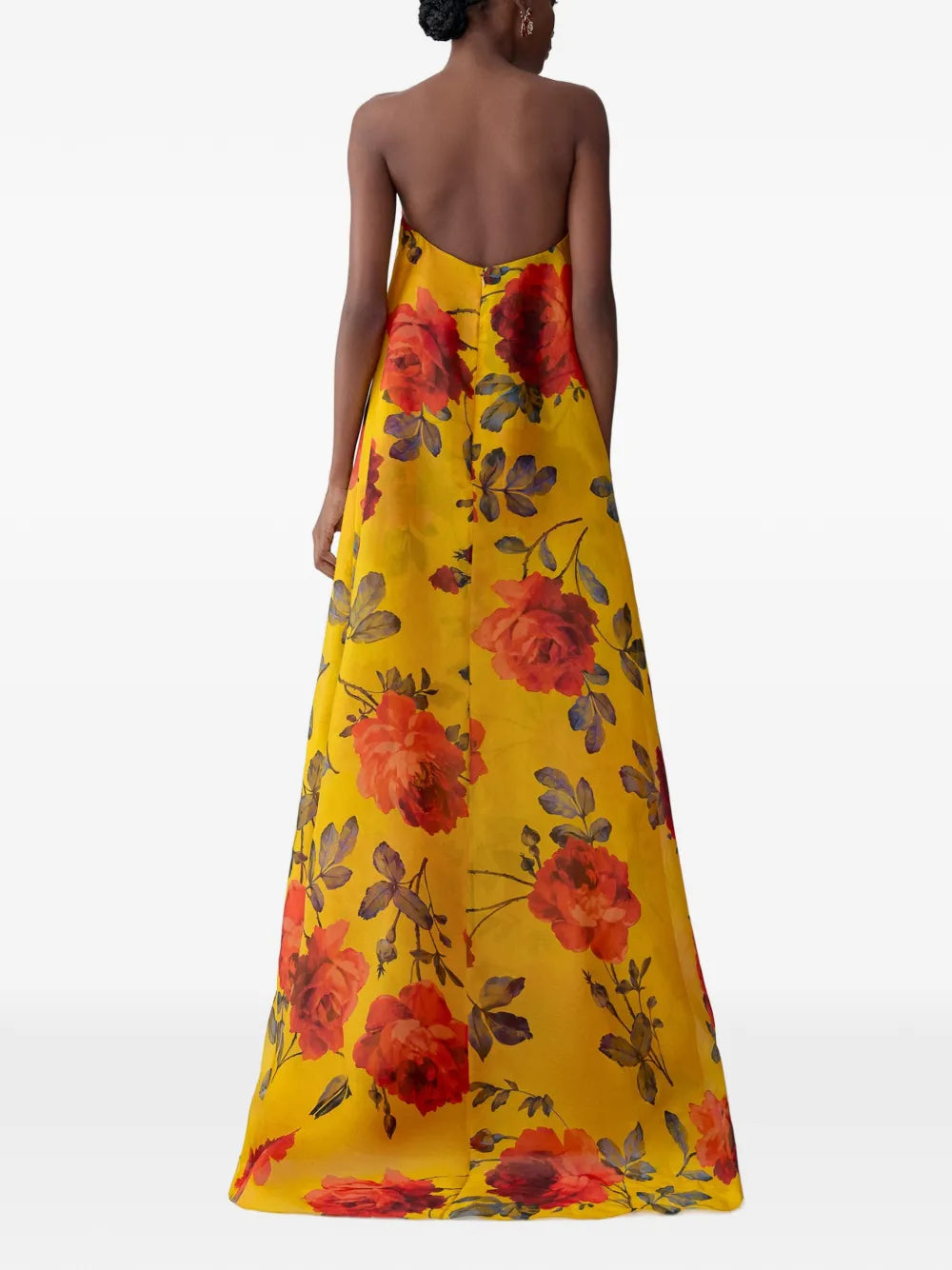 Rose-Print Organza V-Neck Gown - Topaz