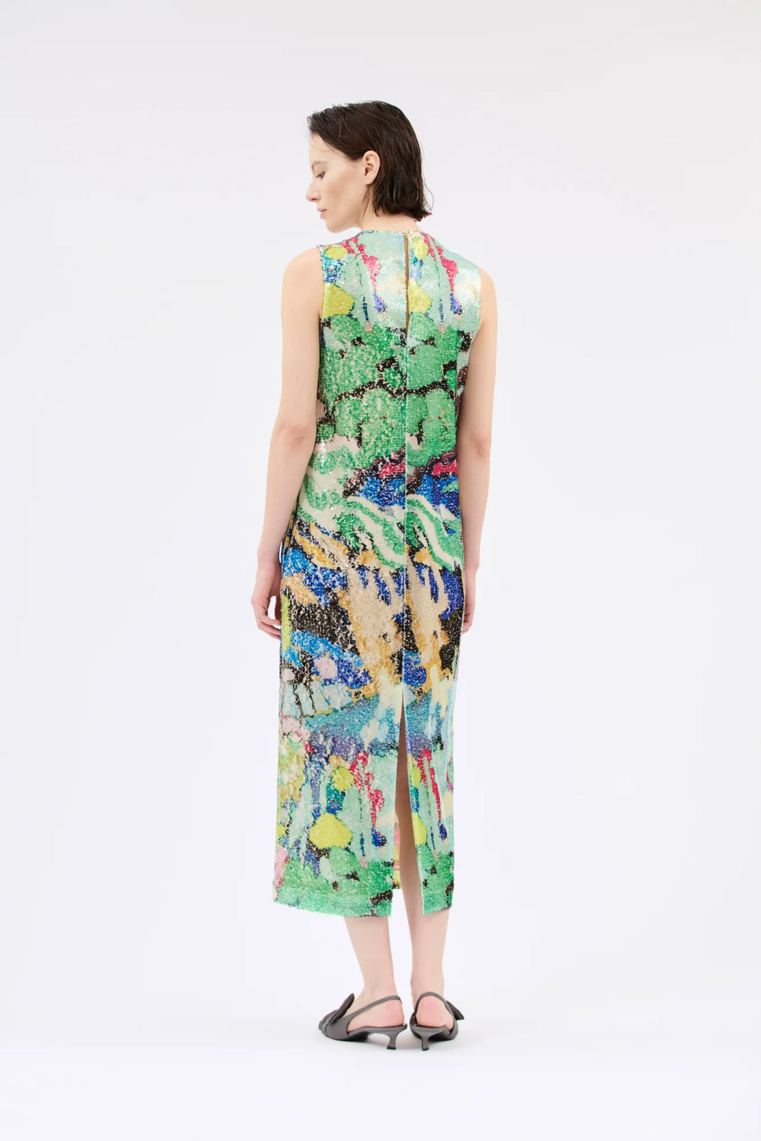 Abstract Sequin Midi Dress - Green Multi