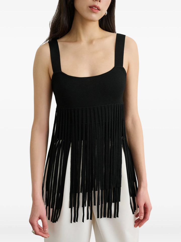 Amaris Tank  with Fringe - Black