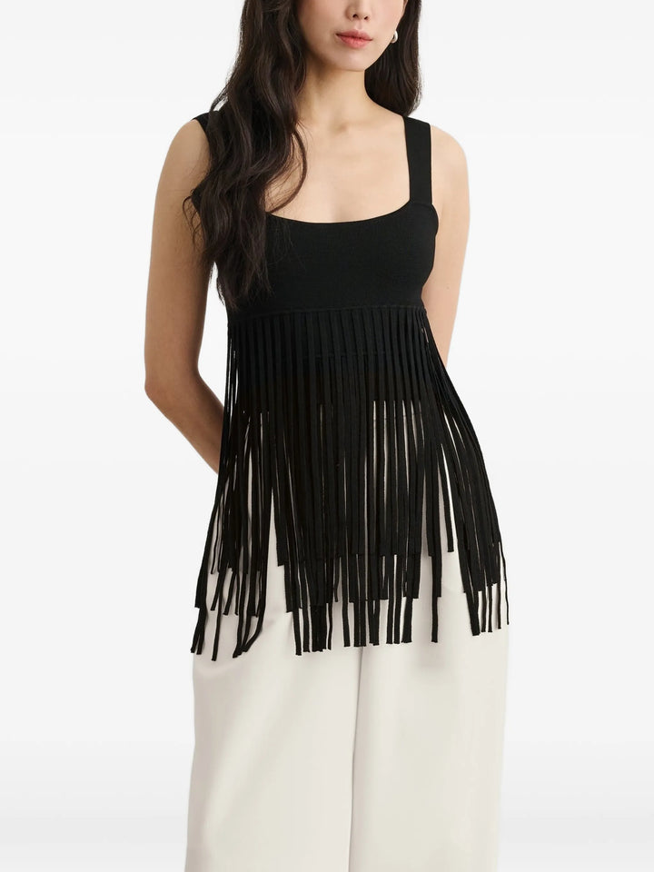 Amaris Tank  with Fringe - Black