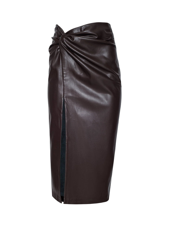 Lilou Vegan Leather Skirt - Coffee Bean