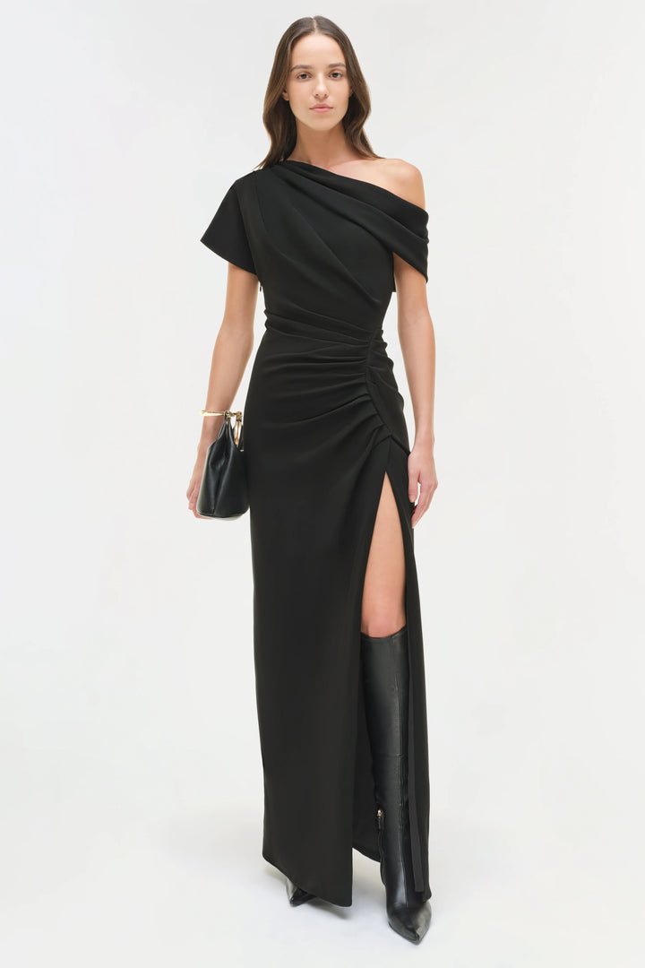 Kally Draped Midi Dress - Black