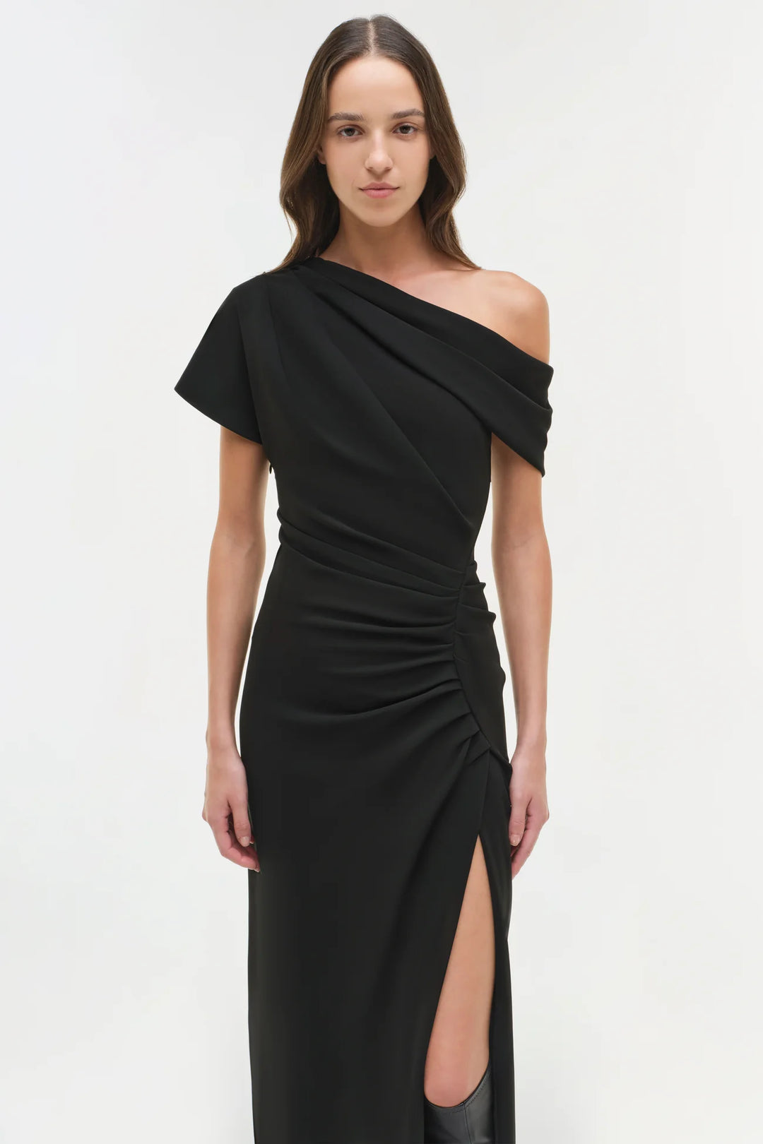 Kally Draped Midi Dress - Black