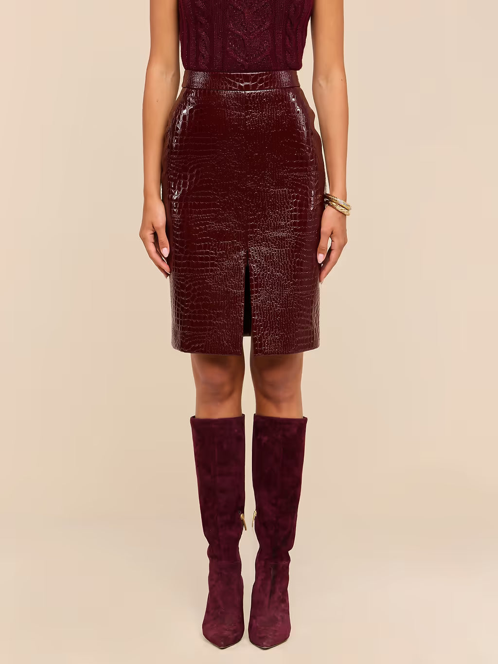 Violetta Vegan Leather Skirt - Dark Port Croc