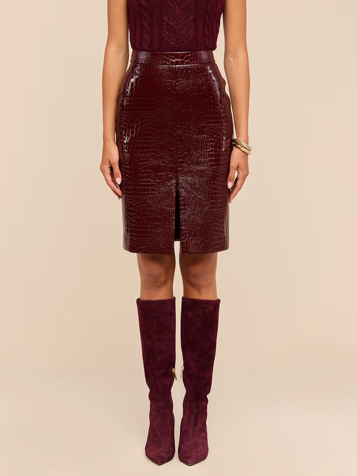 Violetta Vegan Leather Skirt - Dark Port Croc