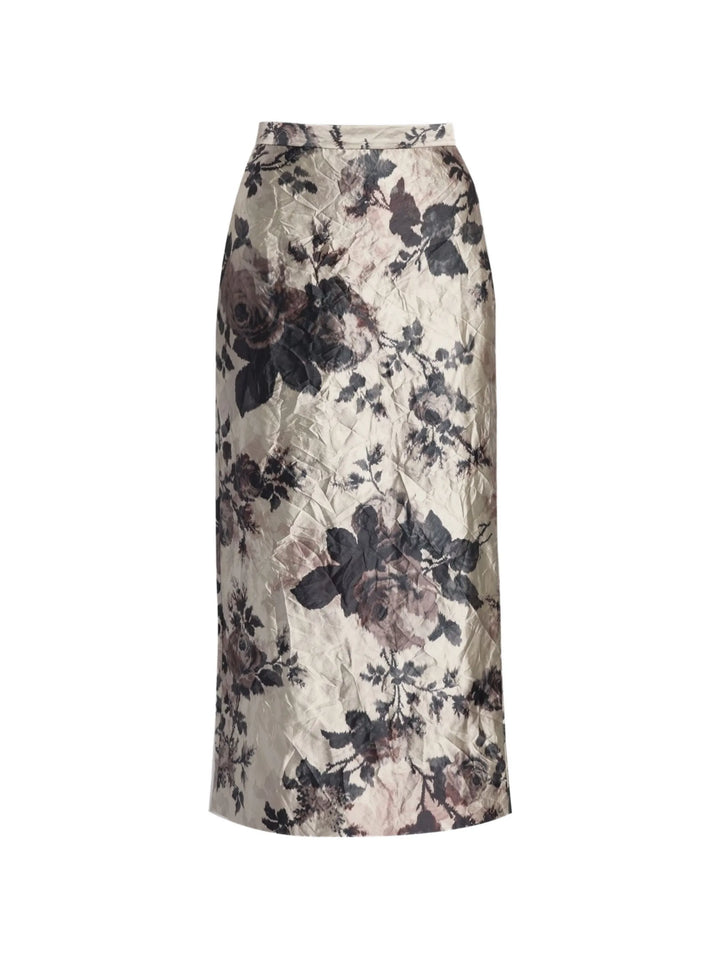 Floral-print crinkled midi skirt - Gray
