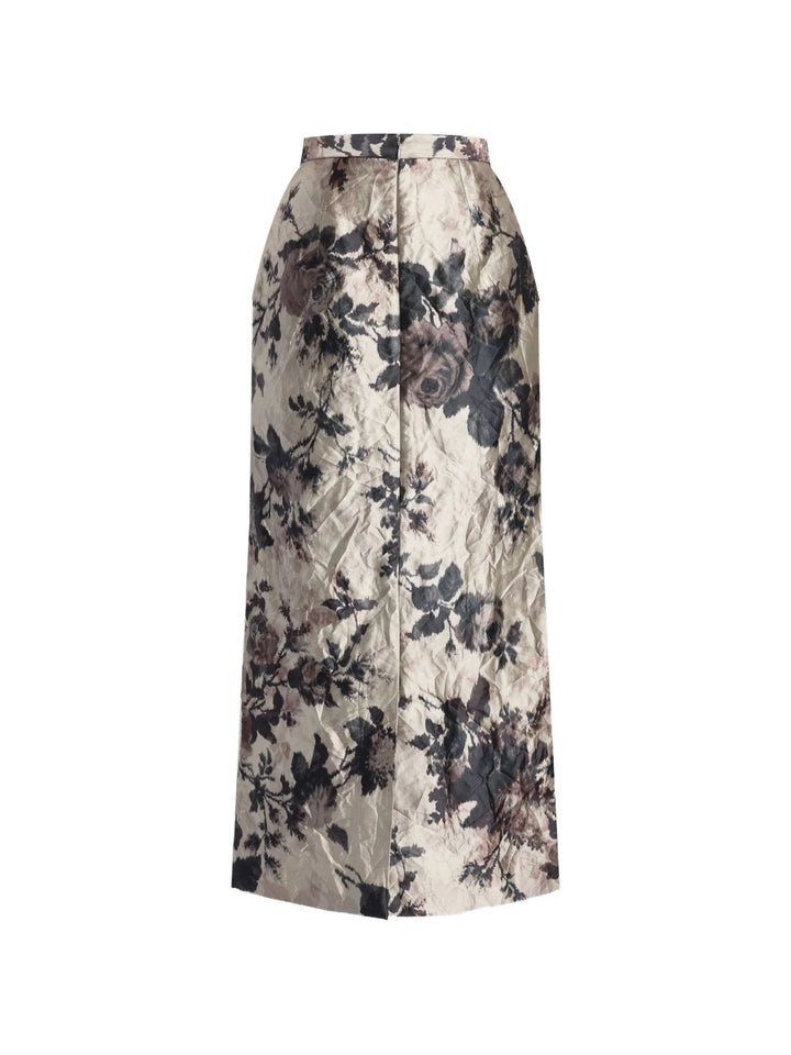 Floral-print crinkled midi skirt - Gray