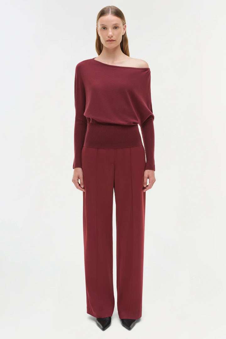 Kyra Satin Wide Leg Pant - Cranberry