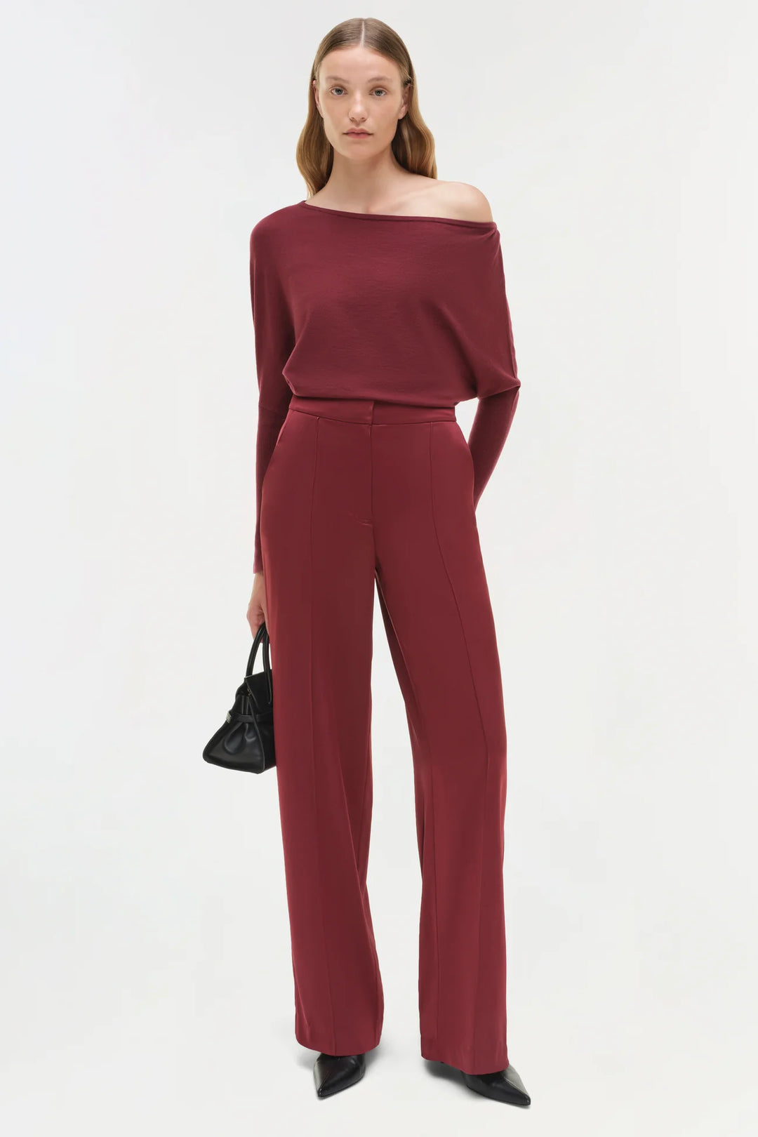 Kyra Satin Wide Leg Pant - Cranberry