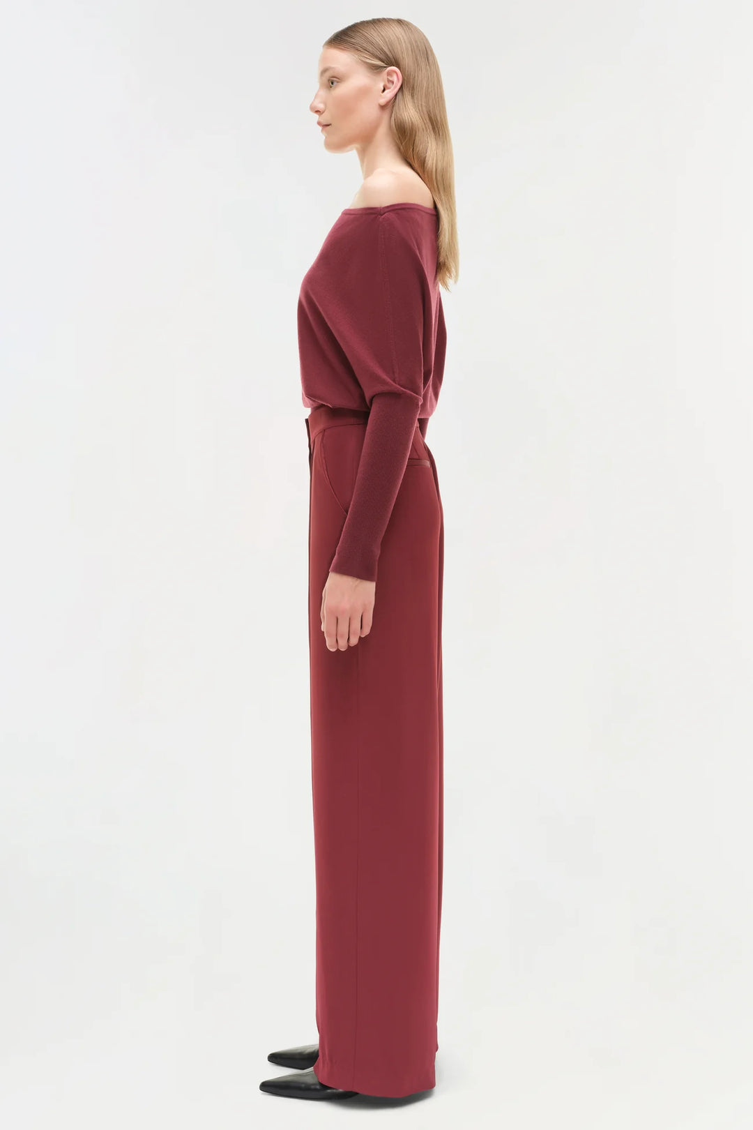 Kyra Satin Wide Leg Pant - Cranberry