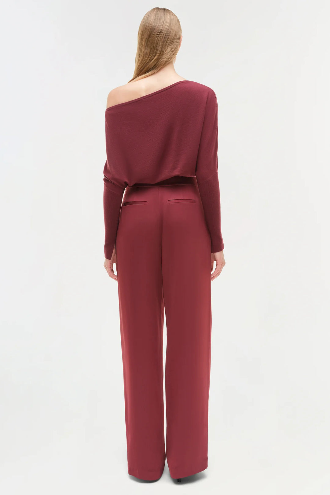 Kyra Satin Wide Leg Pant - Cranberry
