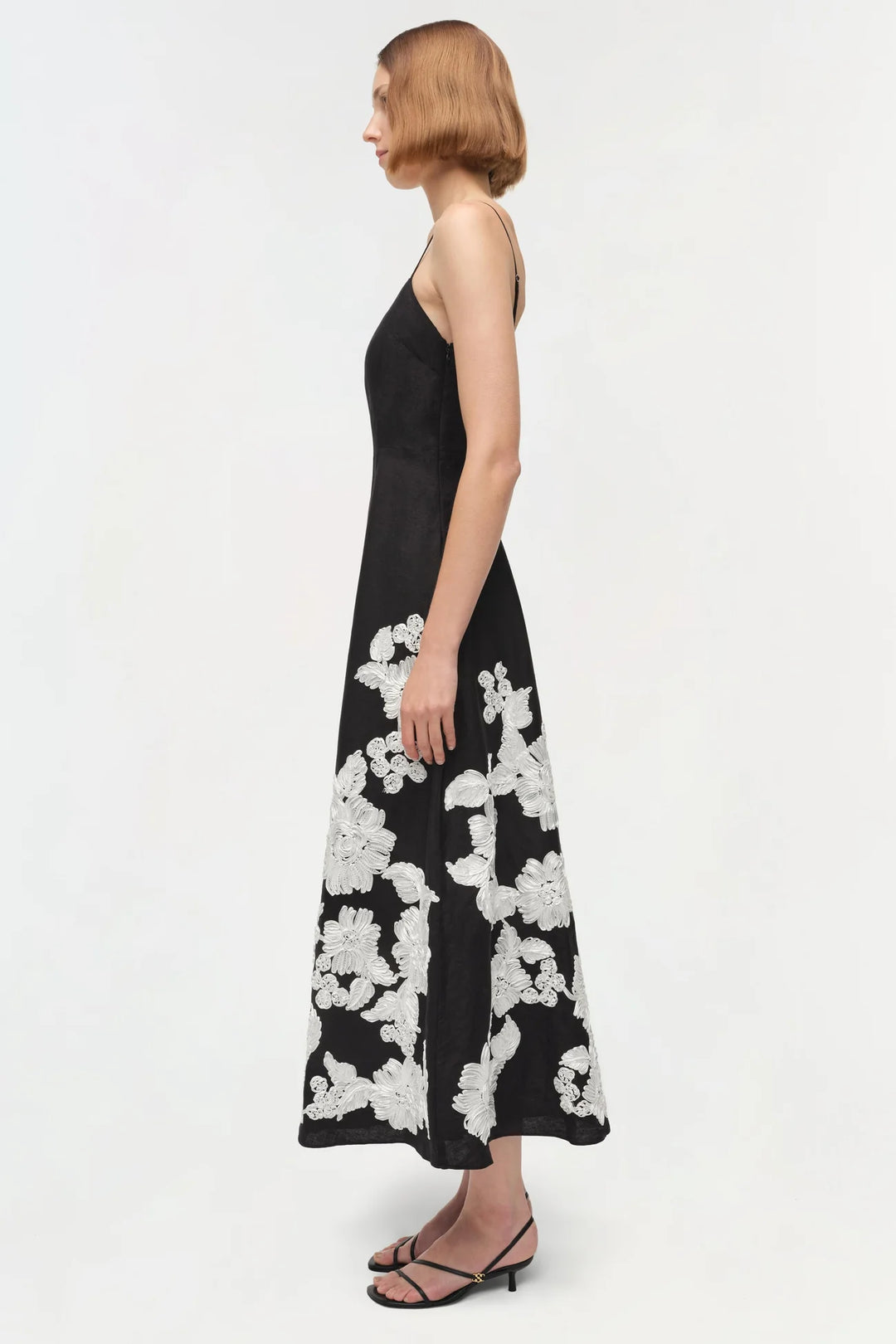 Annabella Soutache Linen Midi Dress - Black Multi