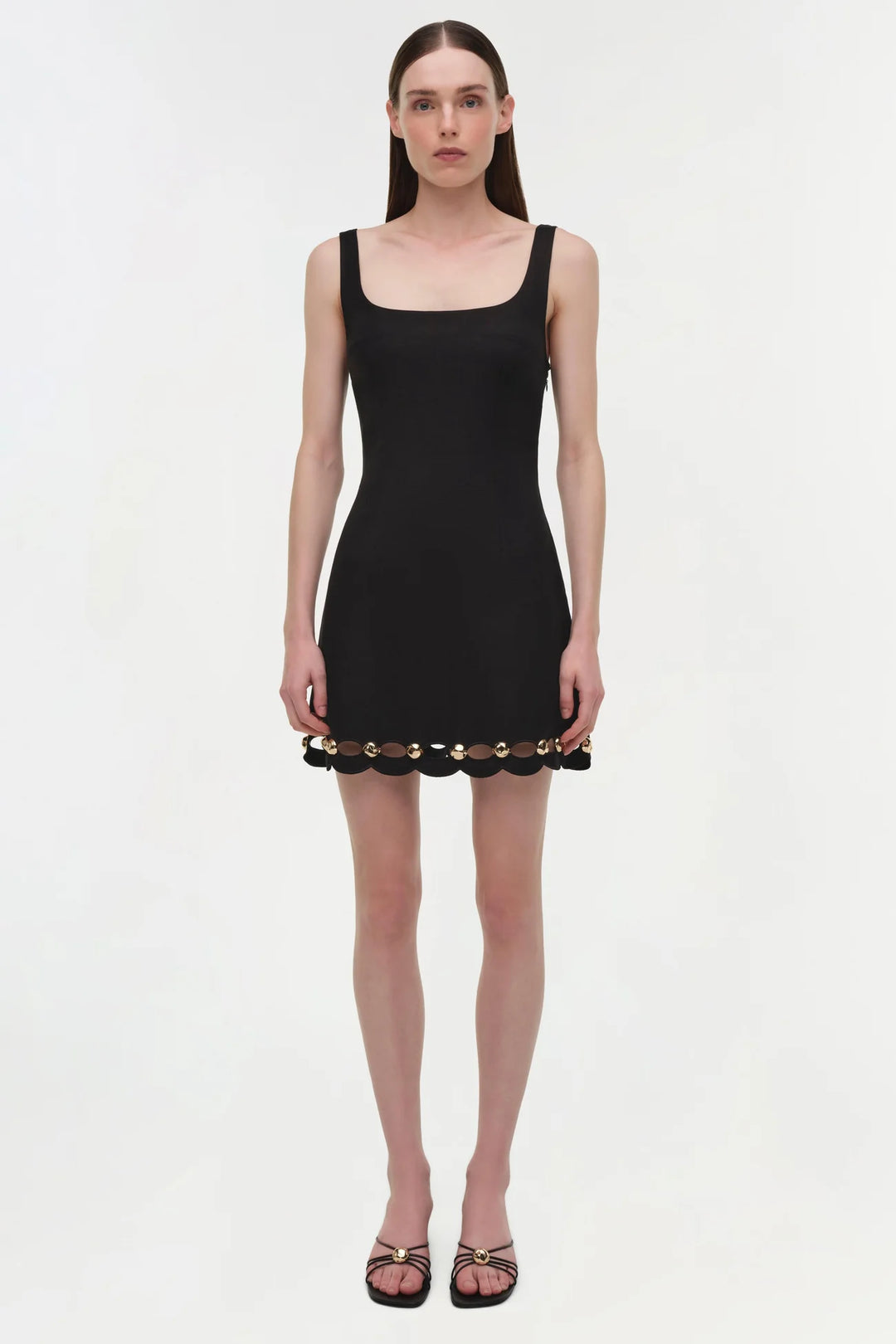 Lindley Studded Linen Midi Dress - Black
