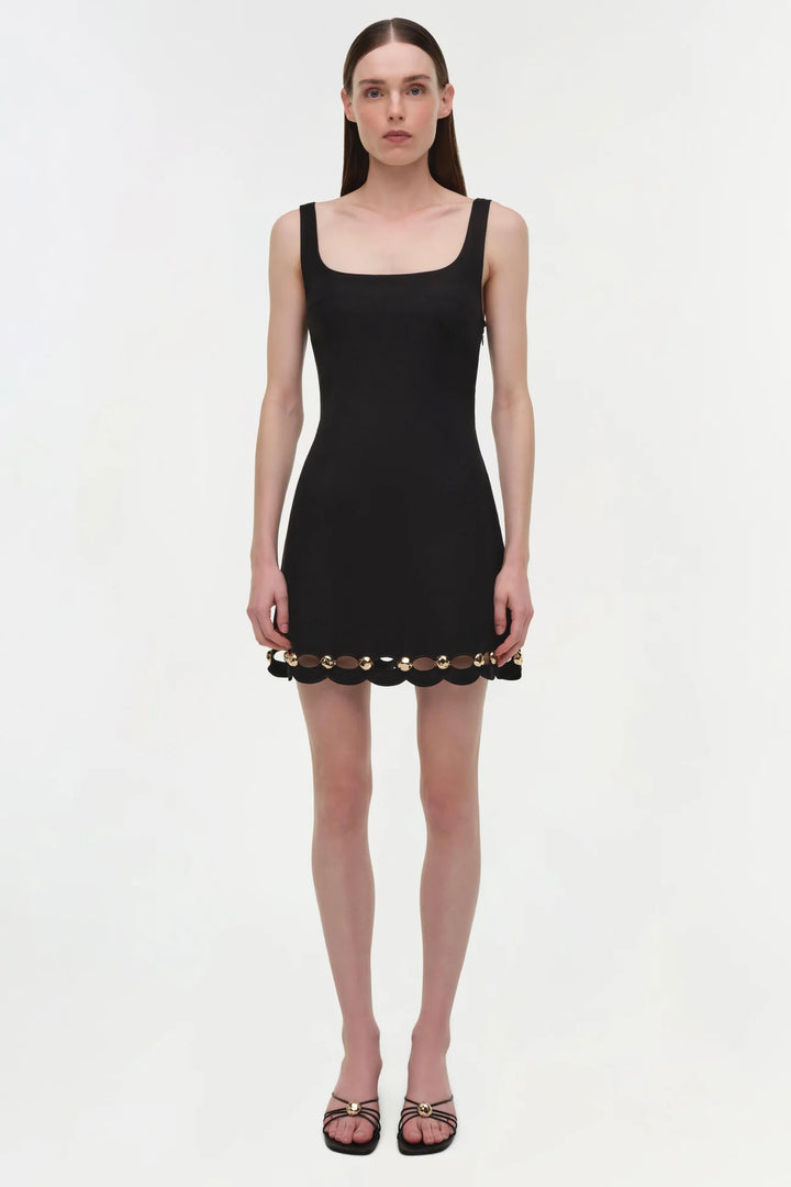 Lindley Studded Linen Midi Dress - Black