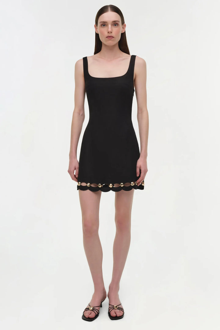 Lindley Studded Linen Midi Dress - Black