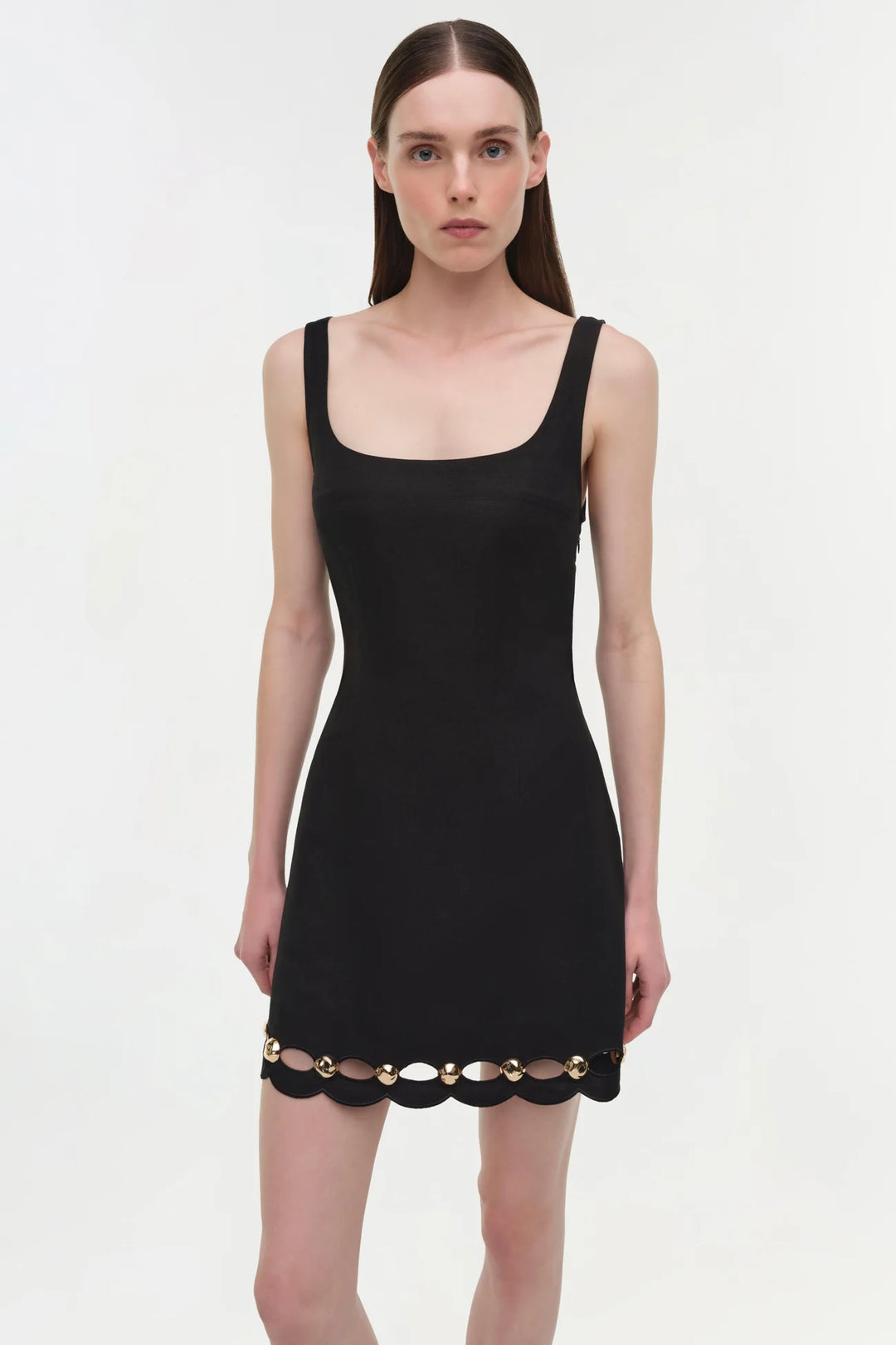 Lindley Studded Linen Midi Dress - Black