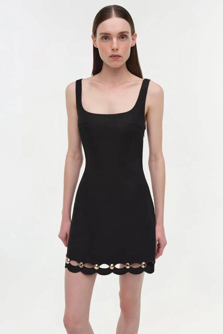 Lindley Studded Linen Midi Dress - Black