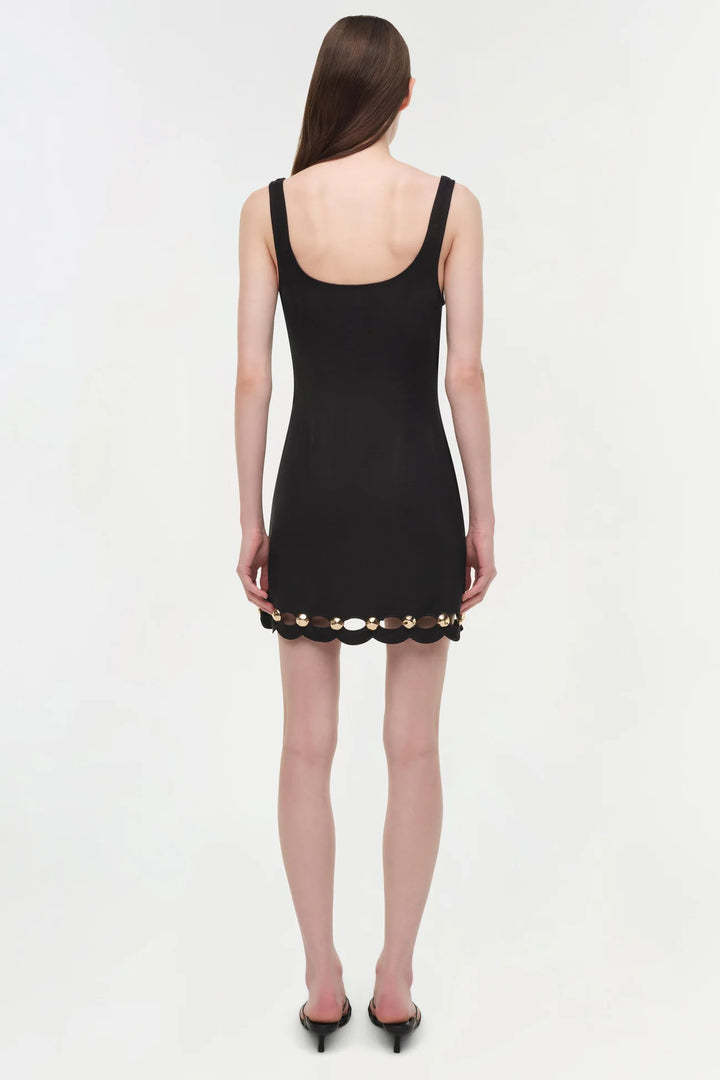 Lindley Studded Linen Midi Dress - Black