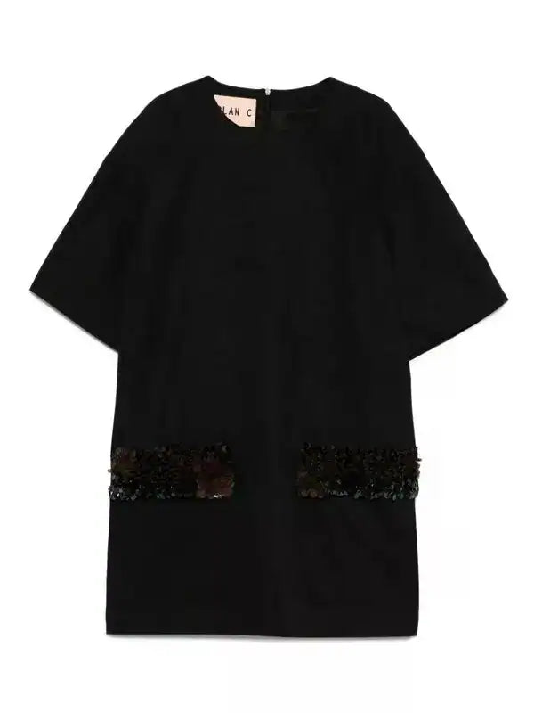 Plan C Sequin Pocket Mini Dress - Black