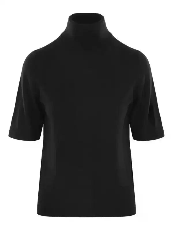 Half-Sleeve Turtleneck Sweater - Black
