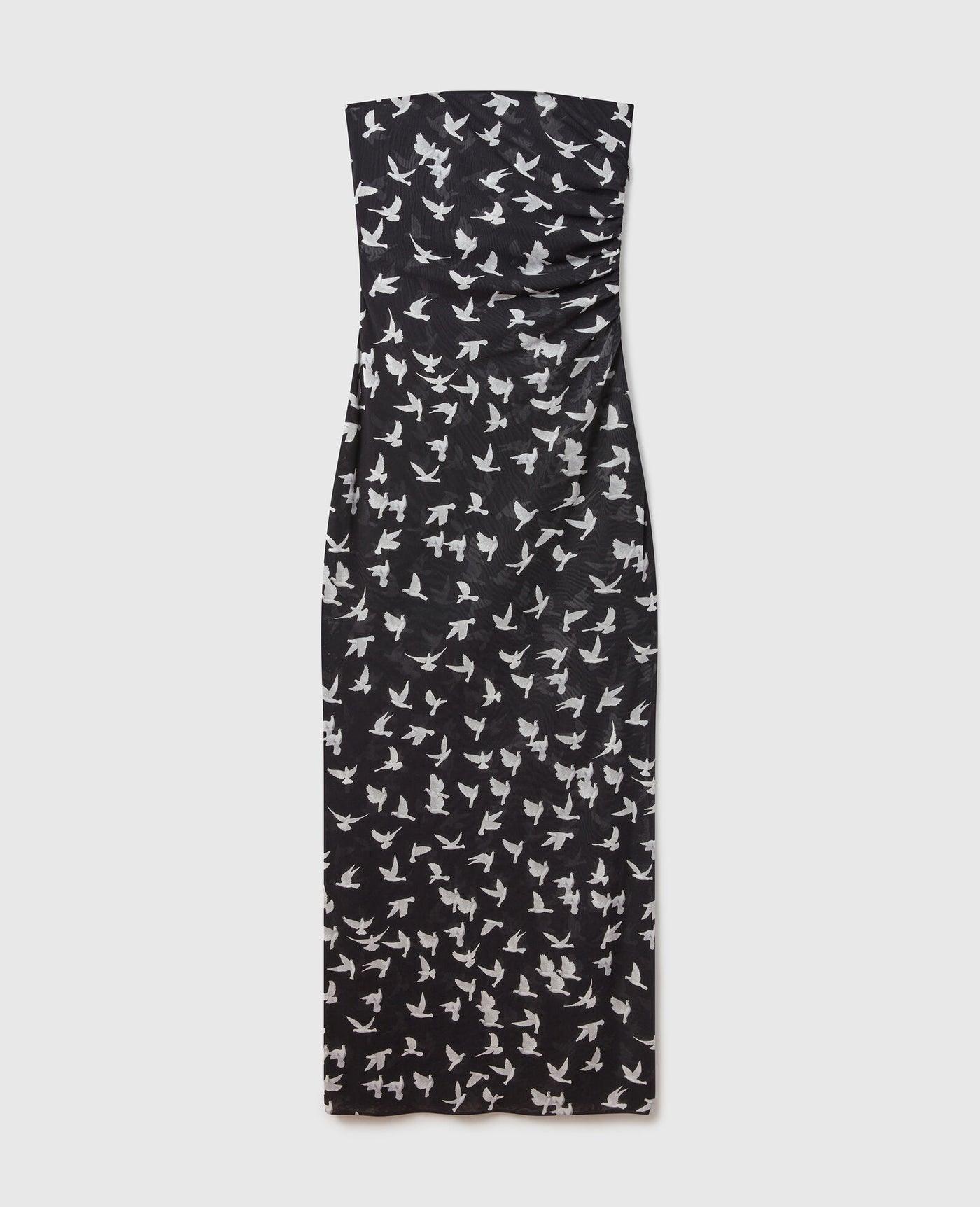 Dove Print Mesh Strapless Midi Dress - Black/White