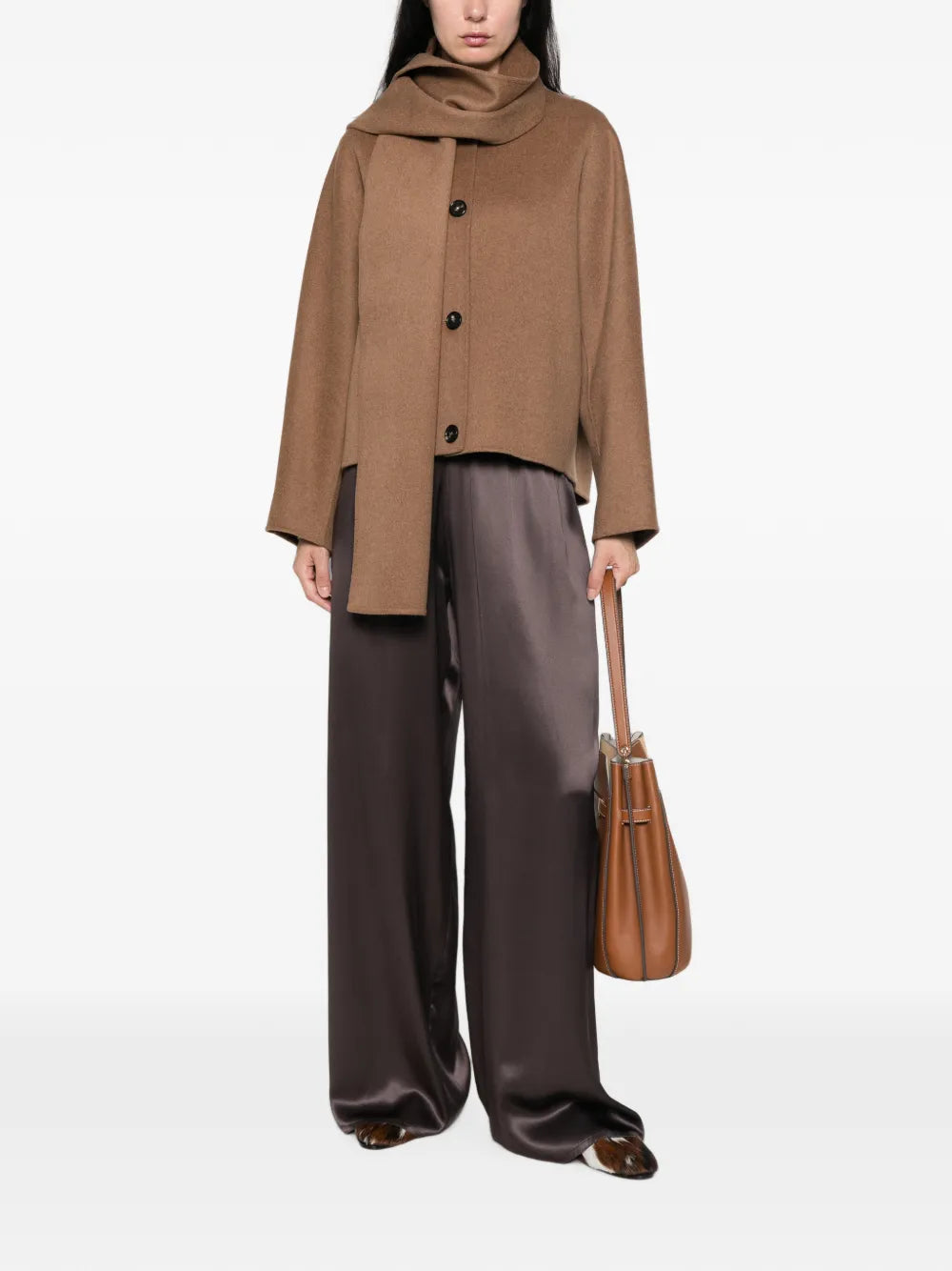 Crepe Satin Pajama Pants - Brown