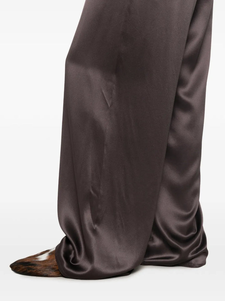 Crepe Satin Pajama Pants - Brown